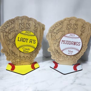 Personalized Baseball/Softball Trophy: Engraved Birch Wood Coach/Player Gift