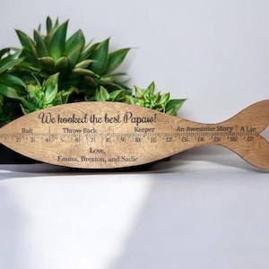 Personalized Fish Ruler, Father&#39;s Day, Fish Ruler Sign, Gift for Dad, Fishing Sign, Wooden Fish Ruler, Fish Measurement Sign for him