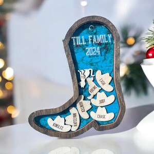 Personalized Shaker Boot Ornament: Western Family Name Gift, Rustic Farm Christmas Ornament, Cowboy/Cowgirl