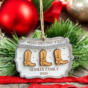 Personalized Family Name Boot Ornament: Rustic Western Christmas Keepsake