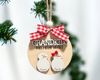 Grandkids Melt My/Our Heart Custom Snowman Ornament, Grandkids Ornament, Gift for Grandparents,Christmas Ornament, Grandparent keepsake 2023