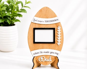 Personalized Football Photo Frame: Engraved Wood Gift, Father's Day