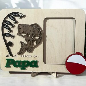 Personalized Fishing Picture Frame: Hooked on Dad, Engraved Wood Gift, Father's Day image 5