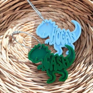 Personalized Dinosaur Name Bag Tag, Dinosaur Keychain, Lunchbox Name Tag, Backpack Tag, Custom Name Tag, Back to school, Kids Luggage Tag