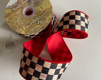 Sold by the Yard -2" Mackenzie Childs Courtly Check~Wire Edge Ribbon RED backing Authentic