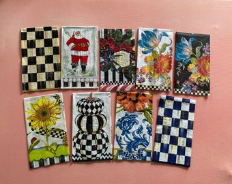 Mackenzie Childs 9 serviettes individuelles en papier pour invités pour le découpage, l'artisanat divertissant, les saisons assorties.
