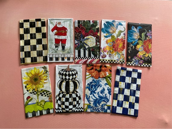 Mackenzie Childs 9 individual Guest Paper Towels napkins for decoupage, Crafts Entertaining, assorted seasons.