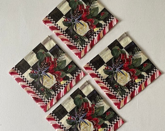 Mackenzie Childs, serviettes de table de Noël, bouquet écossais, papier pour découpage (Ensemble de 4)