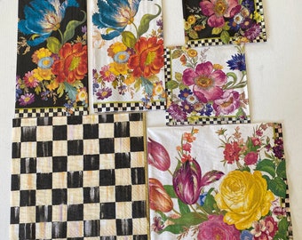 Serviettes en papier Mackenzie Childs : carreaux courtois et marché aux fleurs, lot de 6