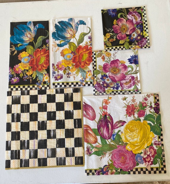 mackenzie-childs Courtlyチェック紙ナプキンゴールド???カクテル( 20?per pack ) : MACKENZIE-CHILDS Ceramic Cocktail-Napkin Holder