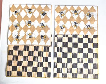 Ensemble de 4 serviettes en papier individuelles MacKenzie-Childs Courtly Check - 20 cm² pliés, 15,5 pouces carrés non pliés pour les travaux de découpage