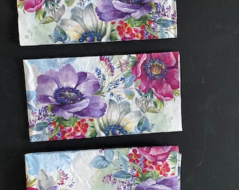 Serviettes de découpage fleurs botaniques, serviettes en papier 3 épaisseurs (Ensemble de 3)