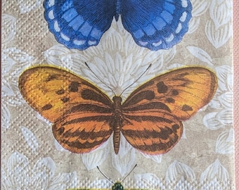 Ensemble de 4 serviettes en papier individuelles 3 épaisseurs Butterfly, format invité, travaux manuels de découpage, réception