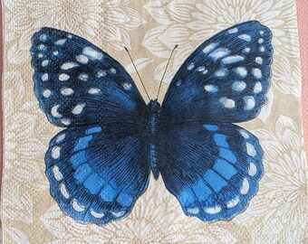 Serviettes en papier papillon bleu : lot de 4 serviettes de découpage