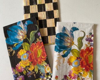 Serviettes en papier Mackenzie Childs : trois/3/serviettes individuelles Découpage floral et damier (Ensemble de 3)