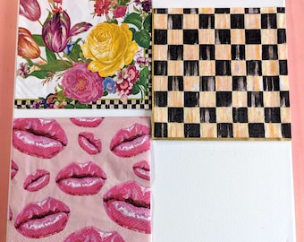 Lot de 3 serviettes en papier individuelles MacKenzie-Childs Courtly Check - 20 cm² pliée, 15,5 cm² dépliée pour les travaux de découpage