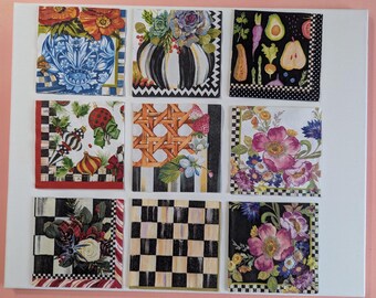 9 serviettes individuelles en papier cocktail Mackenzie Childs pour le découpage, travaux manuels et réceptions, saisons assorties