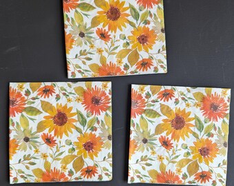 Serviettes de découpage tournesol : lot de 3, serviettes en papier cocktail