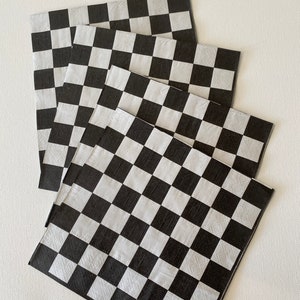 Black and White Checkered Paper Napkins: Decoupage Crafts, Set of 4