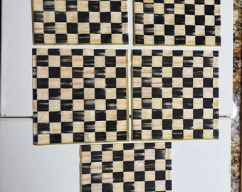 MacKenzie-Childs Courtly Check Paper Napkins: Gold Dinner Napkins for Decoupage (Set of 5)