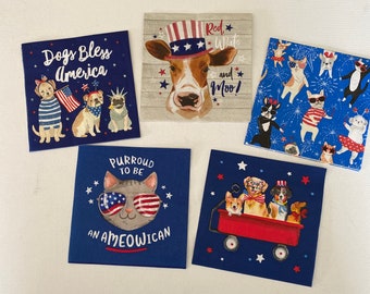 Serviettes en papier patriotiques : 4 juillet, animaux de compagnie, découpage - Lot de 5