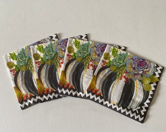 Set of 4/FOUR/individual Mackenzie Childs  Autumn Naturals Pumpkin  Cocktail Paper Napkins Decoupage Crafts Entertaining Paper art