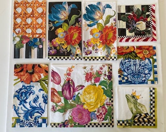 Mackenzie Childs 8 individual Paper Towels napkins for decoupage, Crafts Entertaining ,assorted seasons
