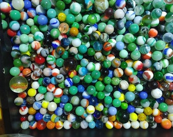 Estate sale marble collection by the bag vintage all kinds 100 marbles per lot and a shooter w every old marbles