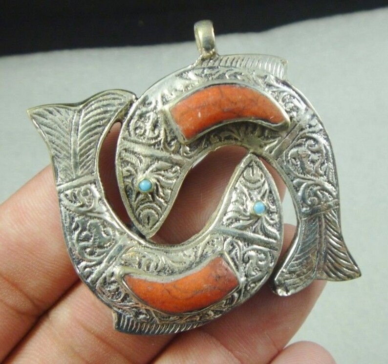 Five Hand Made Vintage Afghan Gold or Silver Tribal Tear Drop Pendant