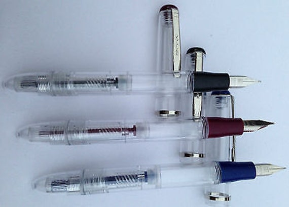 3pc dollar piston filler transparent demonstrator fountain pen lot from Pakistan