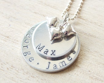 PERSONALISED NECKLACE, For Mother, Handstamped, Childrens names, Womens, Jewellery, Pendant, Stack, Heart, Love, Birthday Christmas Gift