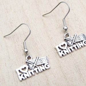 I LOVE KNITTING Earrings Jewellery Wool Knitting Needles Gift Christmas Stocking Filler Birthday Nan Nanna Friend Grandmother Daughter Gift