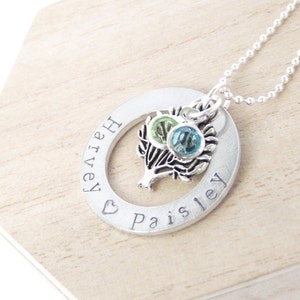 FAMILY TREE NECKLACE, Personalised with Childrens Names, Birthstones, For Mother, Grandmother, Sister, Jewellery, Christmas Birthday Gift