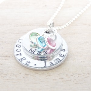 PERSONALISED NECKLACE For Mother Grandmother Gift Handstamped Childrens Family Names Birthstones Womens Jewellery Christmas Birthday Gift