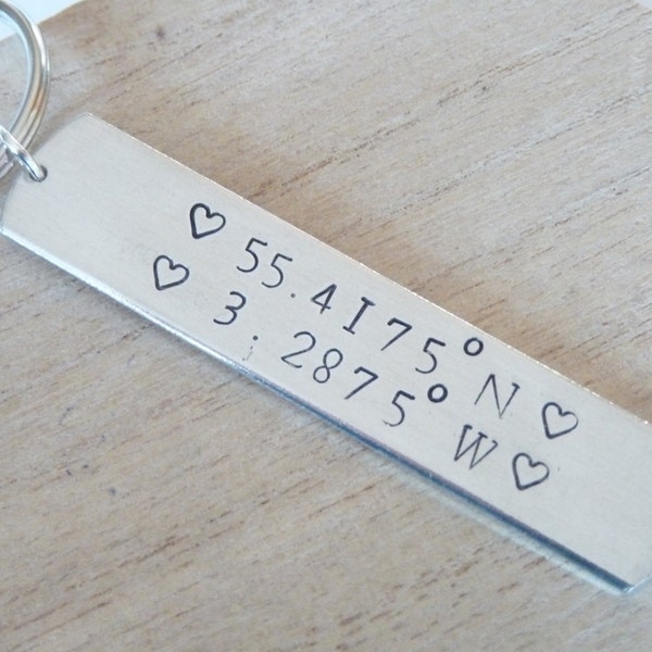 CO-ORDINATES KEYRING Christmas Valentine's Day Wedding Anniversary 10 years Tin Gift For Husband Wife Him & Her Special place Customise me!