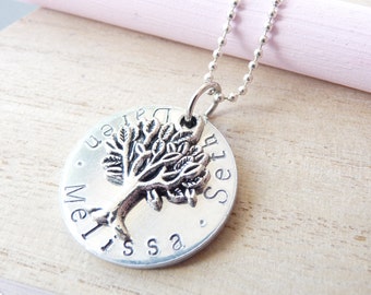 FAMILY TREE Necklace Personalised For Mother, Sister, Friend, Grandmother Handstamped Jewellery Pendant Christmas Mother's Day Birthday