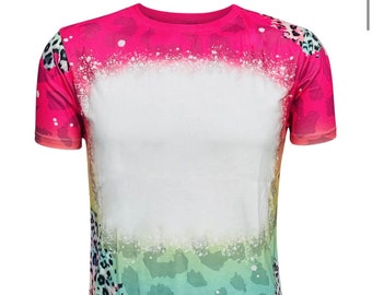 Rainbow Cheetah Bleached Shirt: Sublimation Ready Short Sleeve Tee