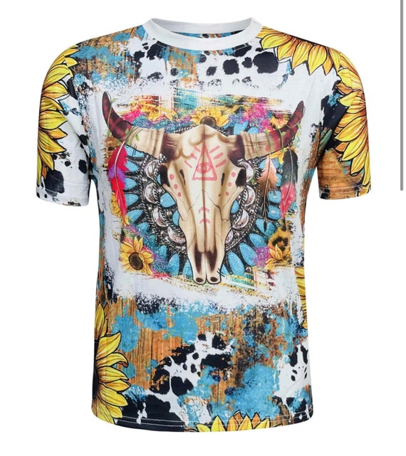 Bleached Western Bull Skull Tee - Polyester Spandex Blend