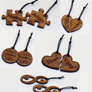 Individual design of wooden partner keychains with one-sided engraving image 1