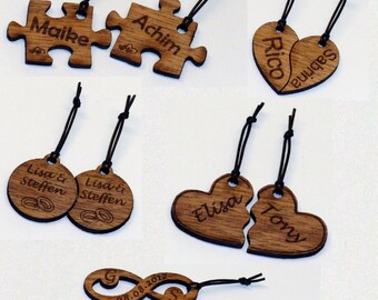 Individual design of wooden partner keychains with engraving on both sides