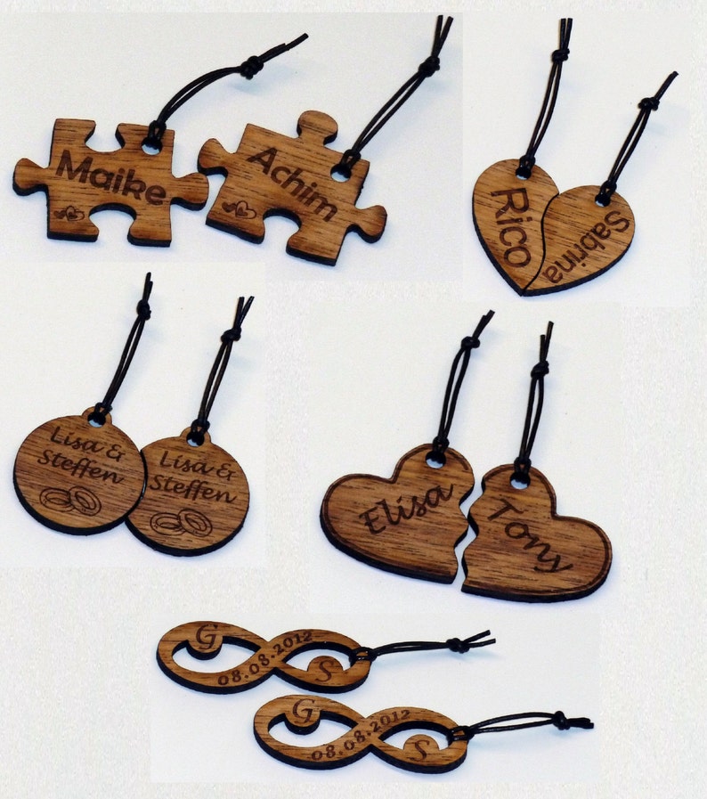 Individual design of wooden partner keychains with one-sided engraving image 1