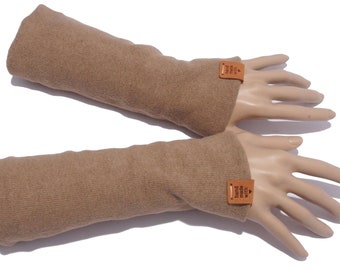 Armstulpen Armwärmer Stulpen dunkelbeige Pulswärmer vegan Baumwollstrickstoff camel