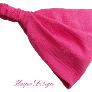 Headscarf bandana women's hairband fuchsia pink sun protection muslin embroidery magenta