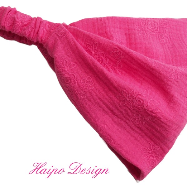 Kopftuch Bandana Damen Haarband fuchsia pink Sonnenschutz  Musselin Stickerei magenta