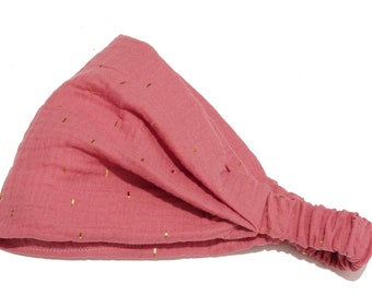 Bandana headscarf women's hair band children's sunscreen muslin dusky pink gold strips