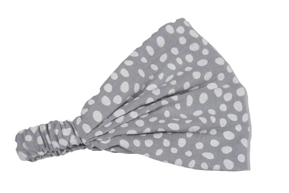 Headscarf Bandana Sun Protection Muslin Light Gray White Dots