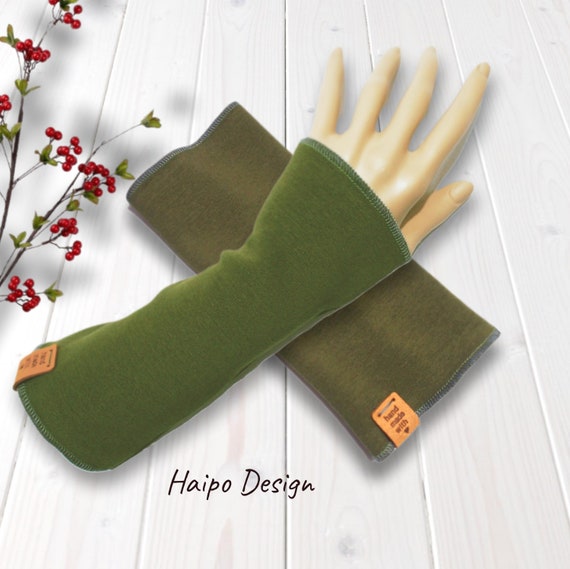 Cuffs made of alpine fleece, long arm warmers, wrist warmers women, arm warmers olive green, single layer