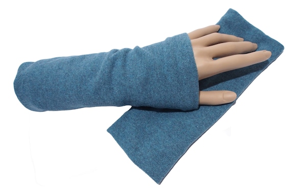 Arm warmers arm warmers jeans blue wrist warmers vegan cotton knit fabric doubled