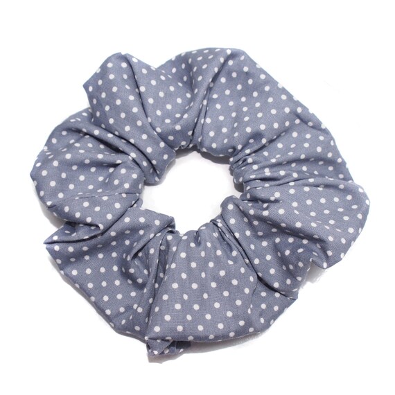 Hair Rubber Scrunchie Fabric Rubber Grey White Dots Etsy