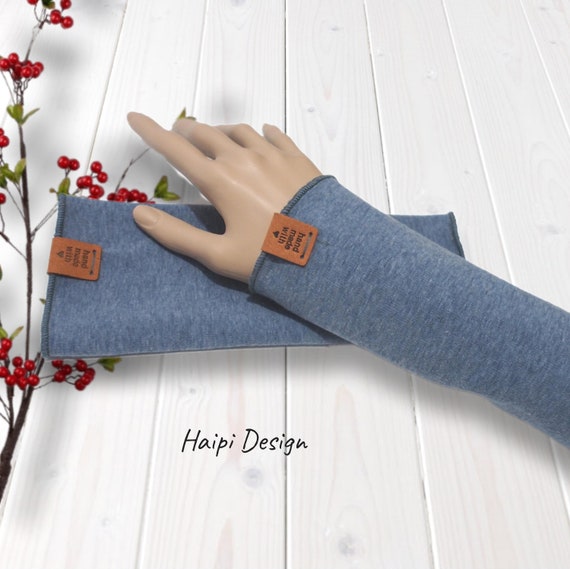 Cuffs, women's arm warmers, arm warmers, long hand cuffs, alpine fleece mottled blue